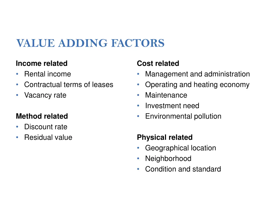 value adding factors