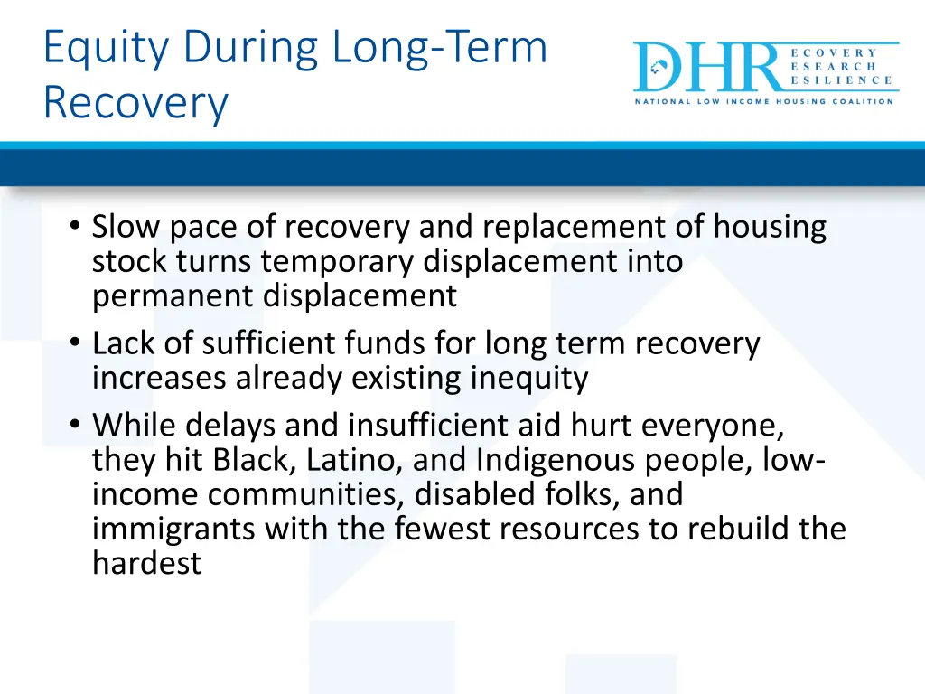 equity during long term recovery