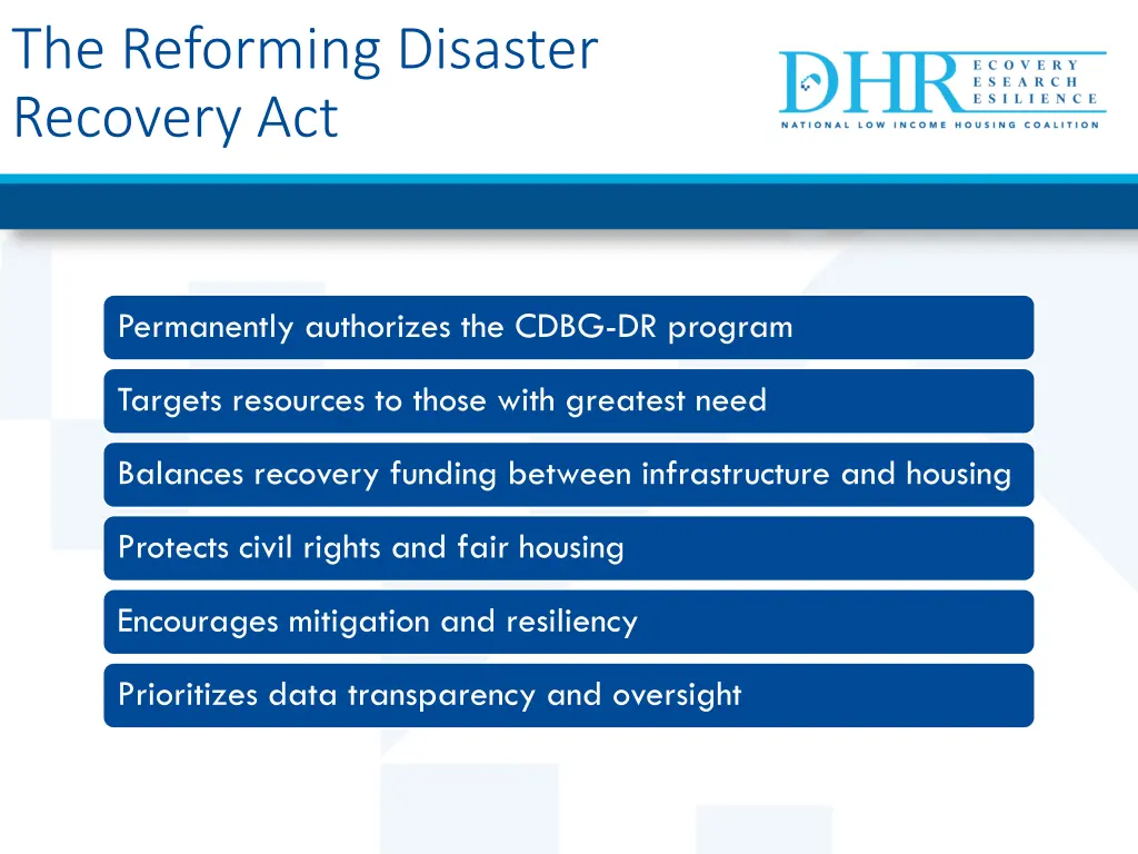 the reforming disaster recovery act