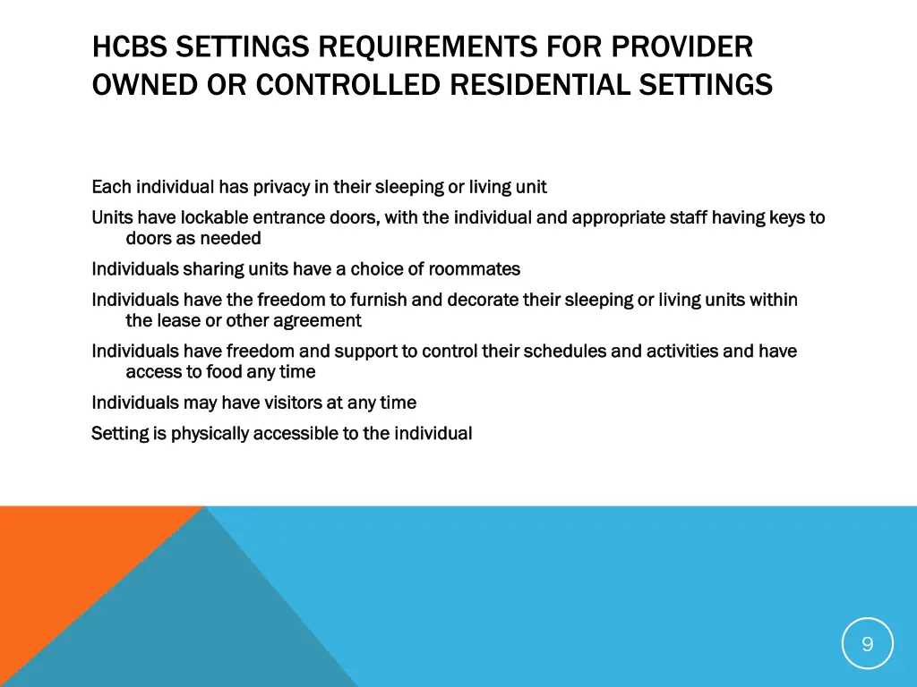 hcbs settings requirements for provider owned