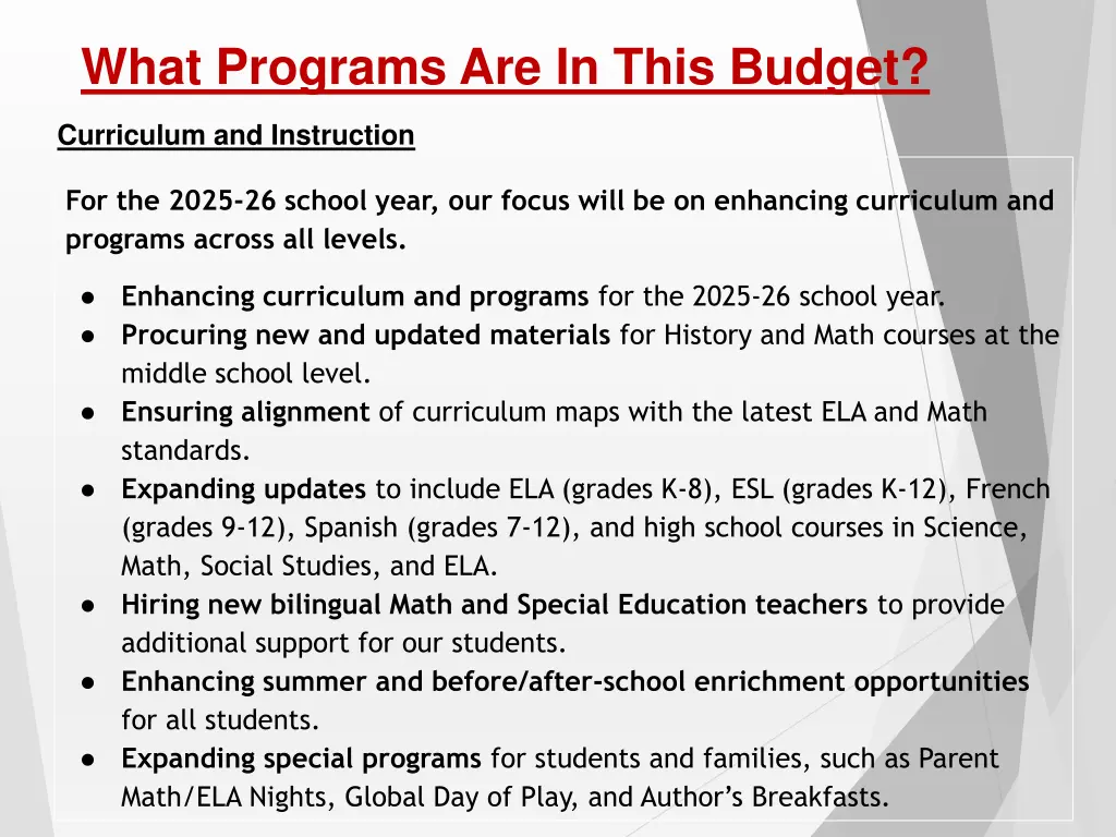what programs are in this budget