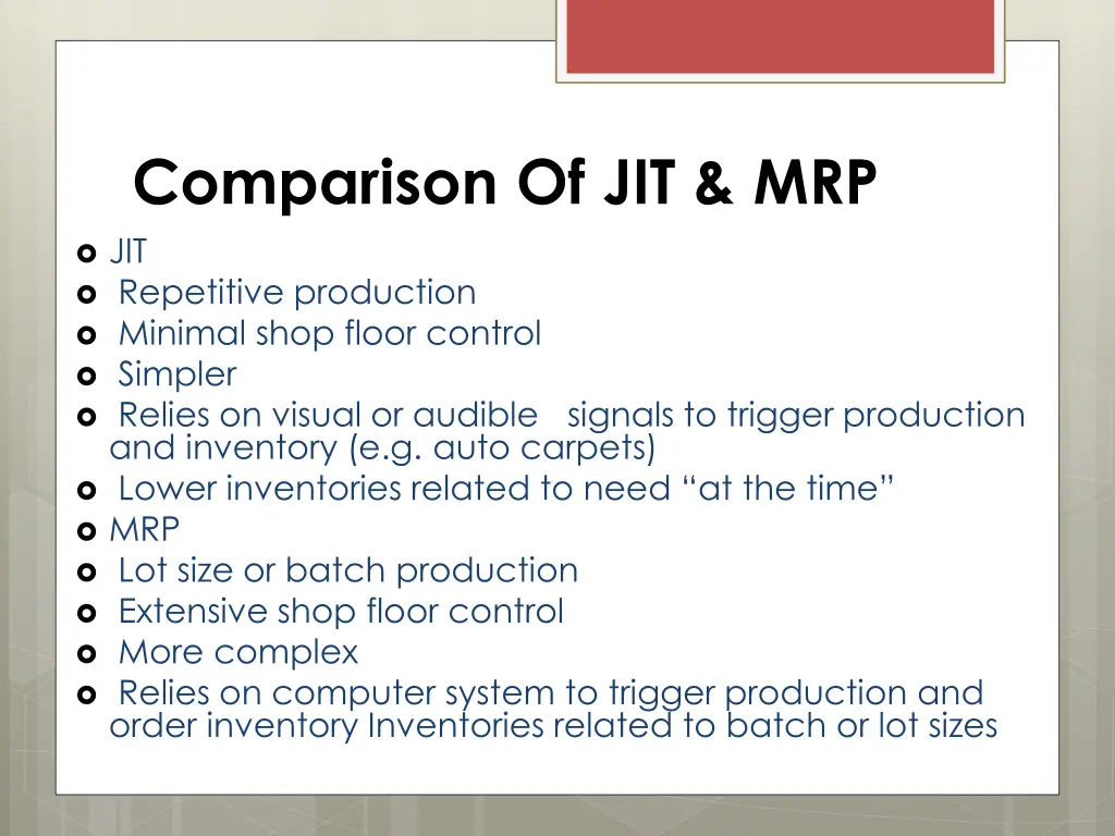 comparison of jit mrp jit repetitive production