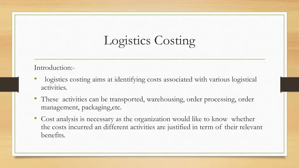 logistics costing