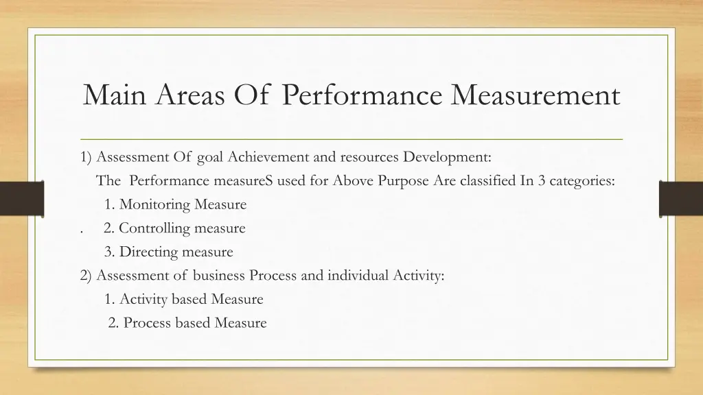 main areas of performance measurement
