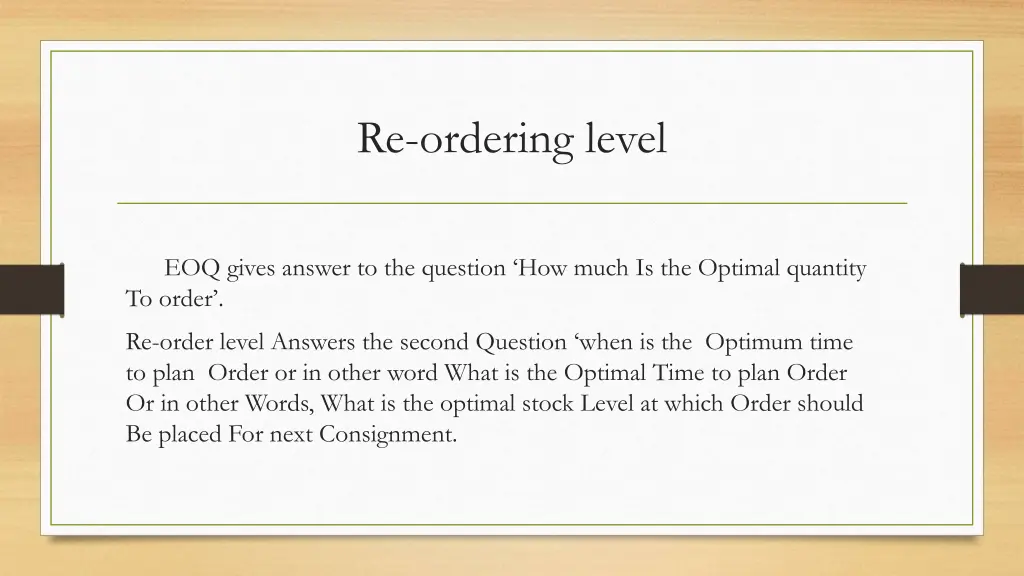 re ordering level