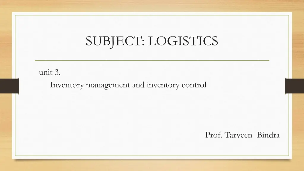 subject logistics