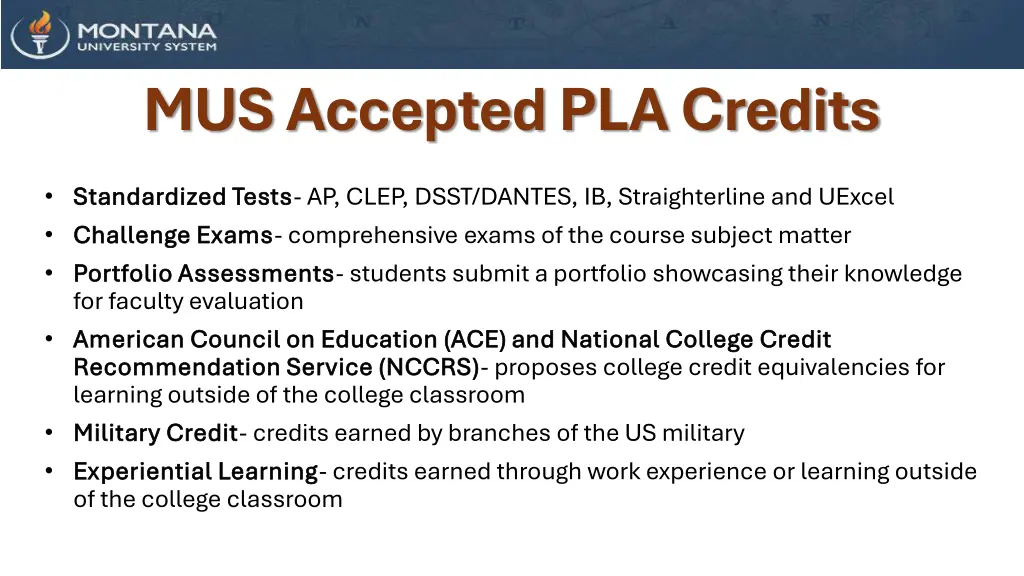 mus accepted pla credits
