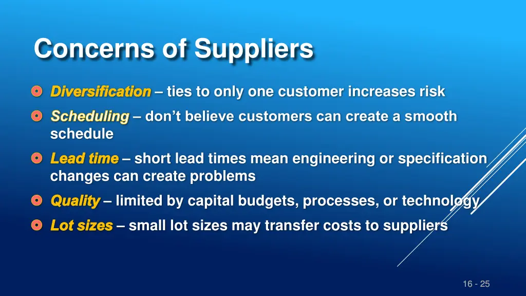 concerns of suppliers