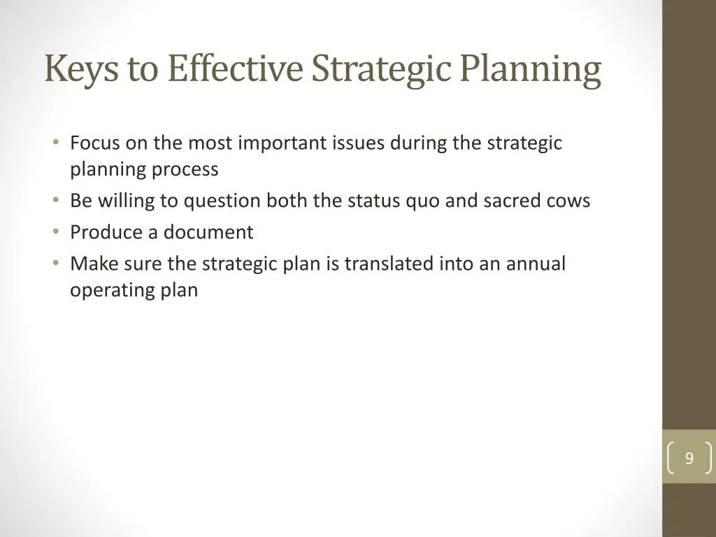 keys to effective strategic planning