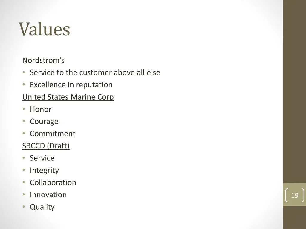values 1