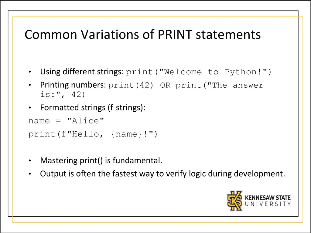 common variations of print statements