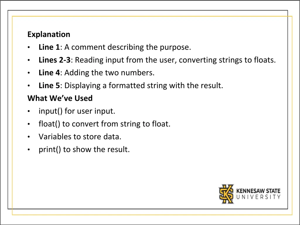 explanation line 1 a comment describing