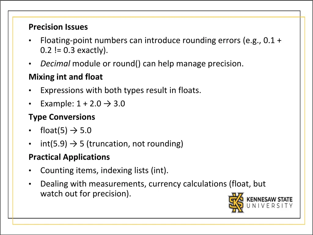 precision issues floating point numbers