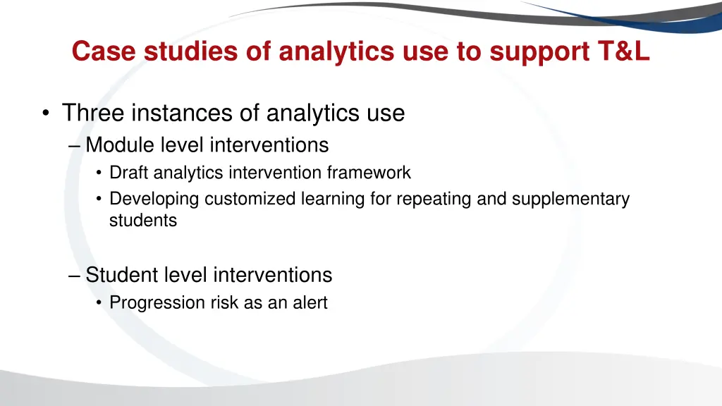 case studies of analytics use to support t l