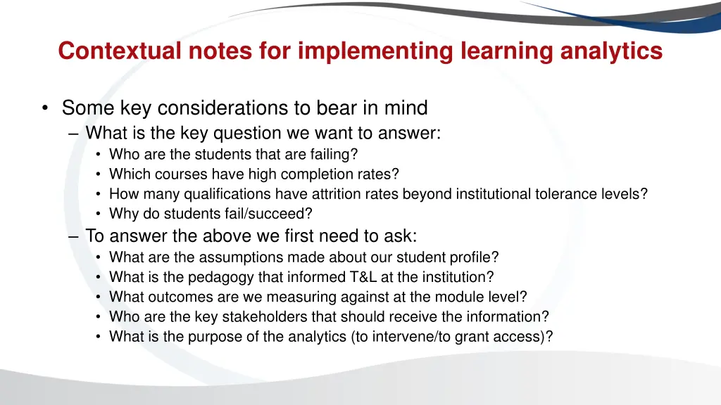contextual notes for implementing learning