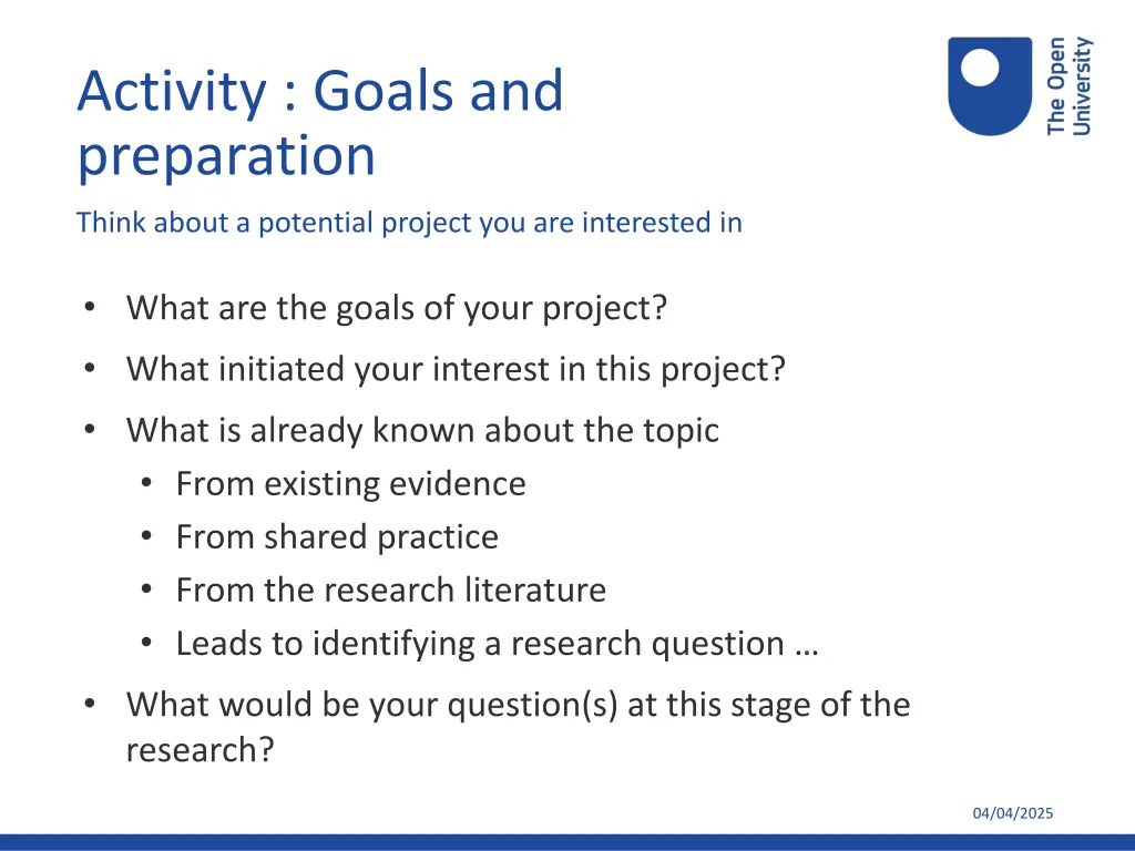activity goals and preparation