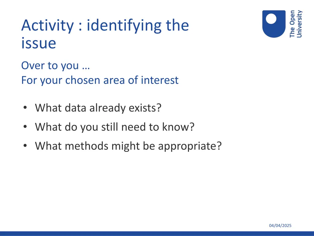 activity identifying the issue