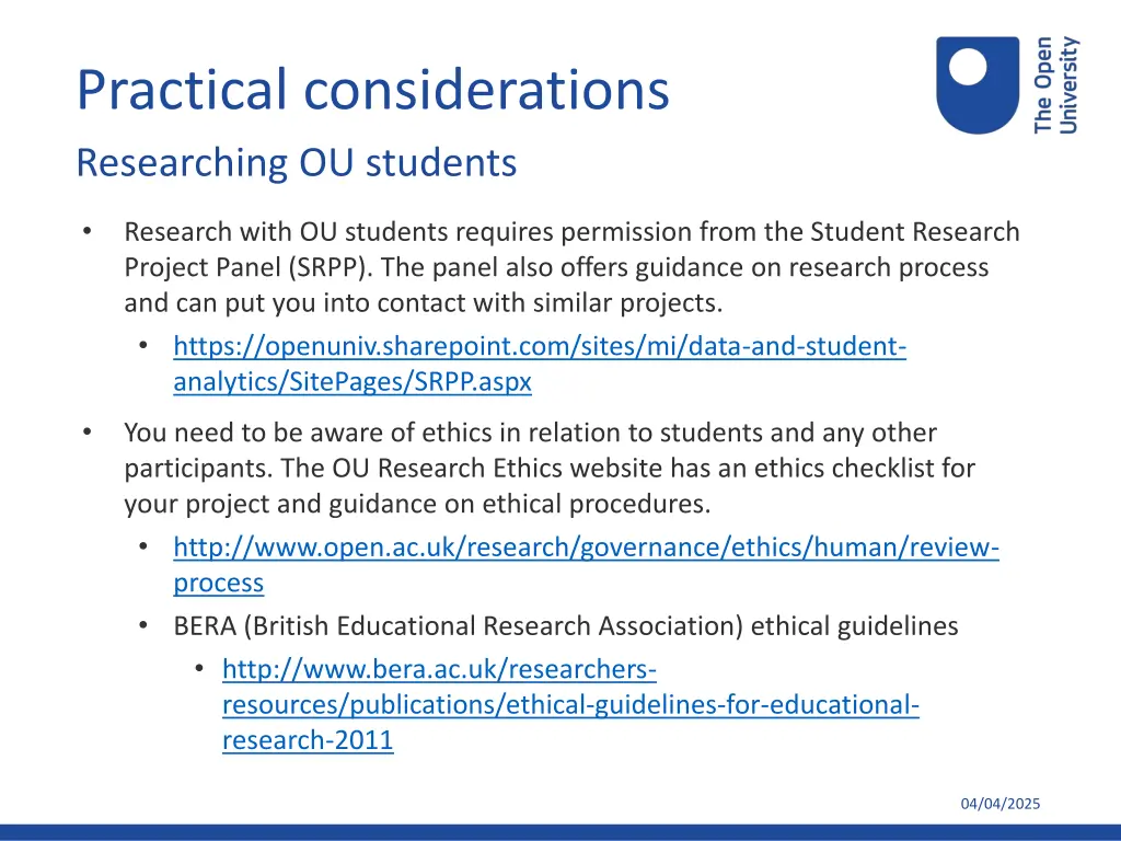 practical considerations researching ou students