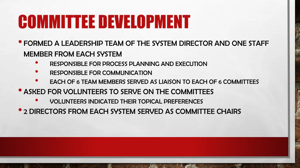 committee development formed a leadership team
