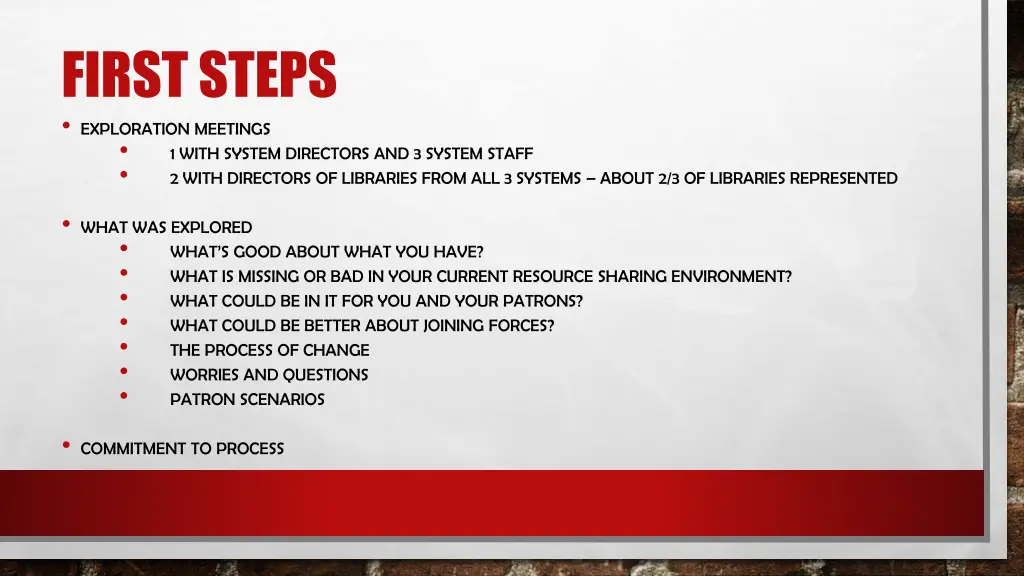 first steps exploration meetings 1 with system