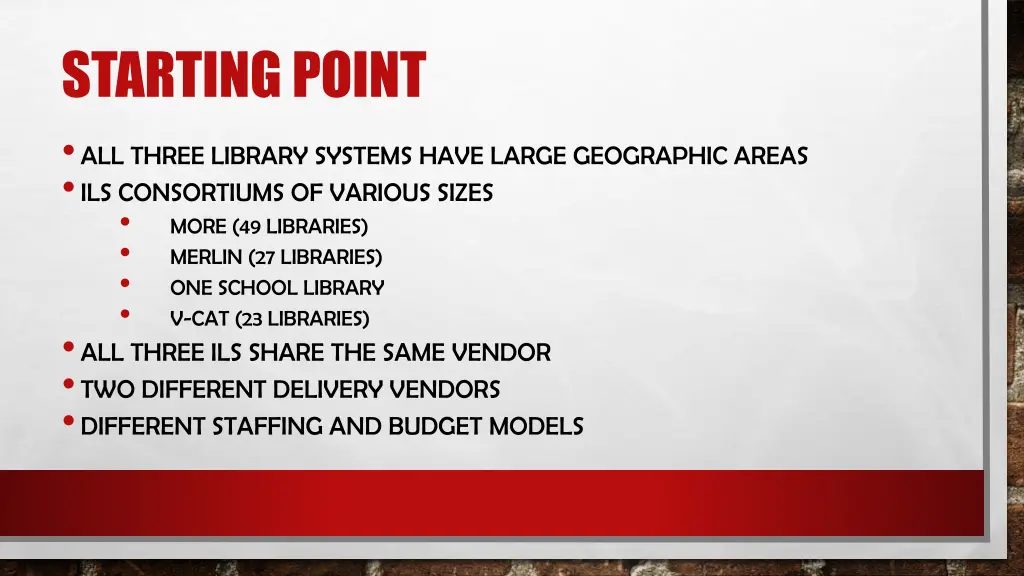 starting point all three library systems have