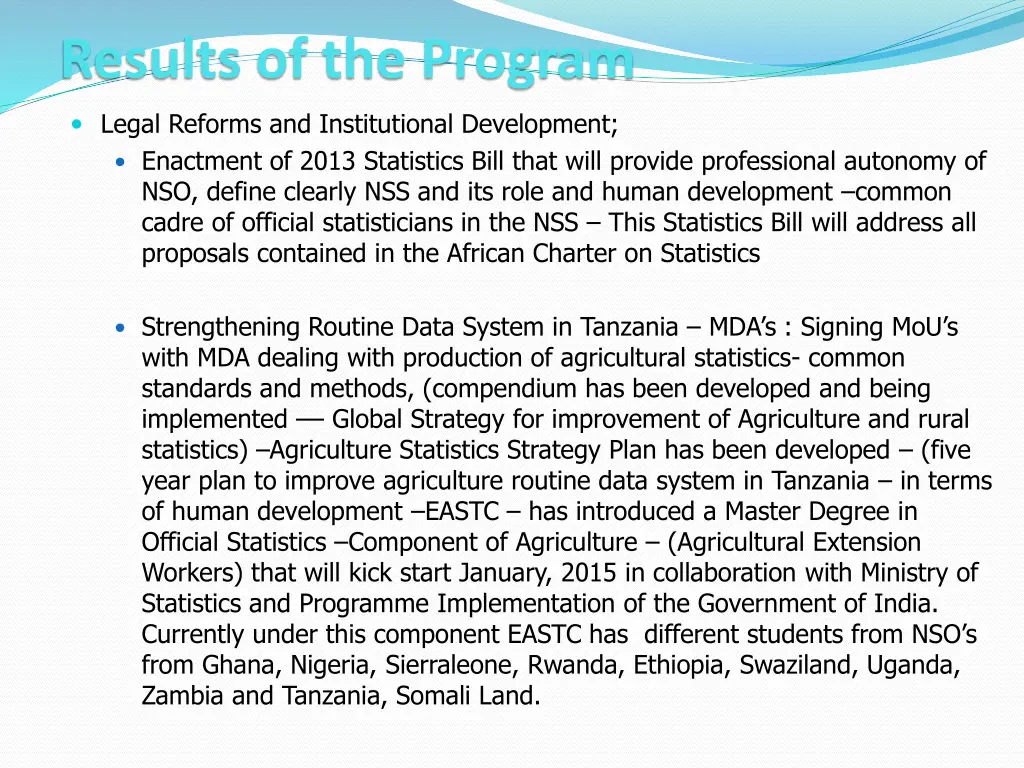 results of the program
