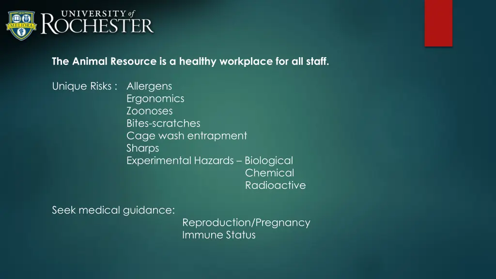 the animal resource is a healthy workplace