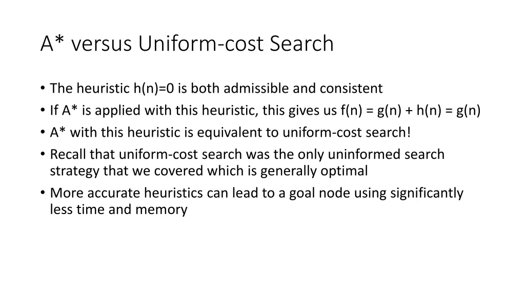a versus uniform cost search