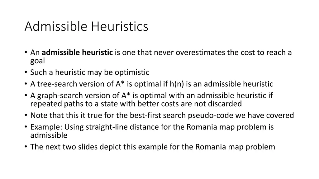 admissible heuristics