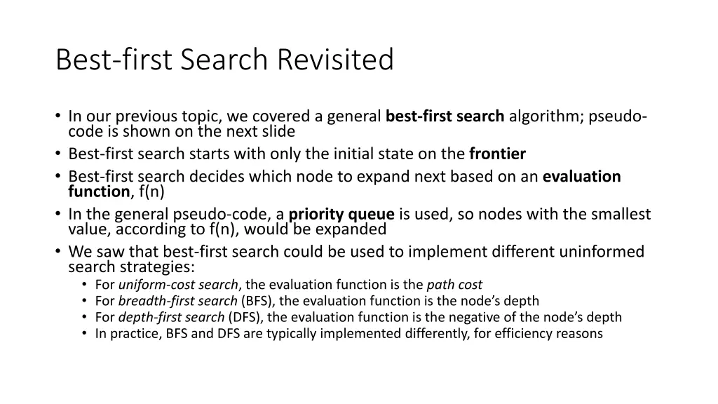 best first search revisited