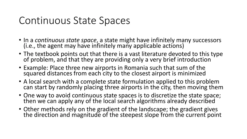 continuous state spaces