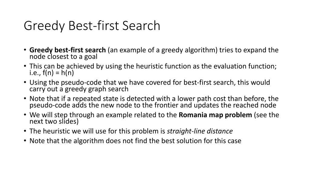 greedy best first search