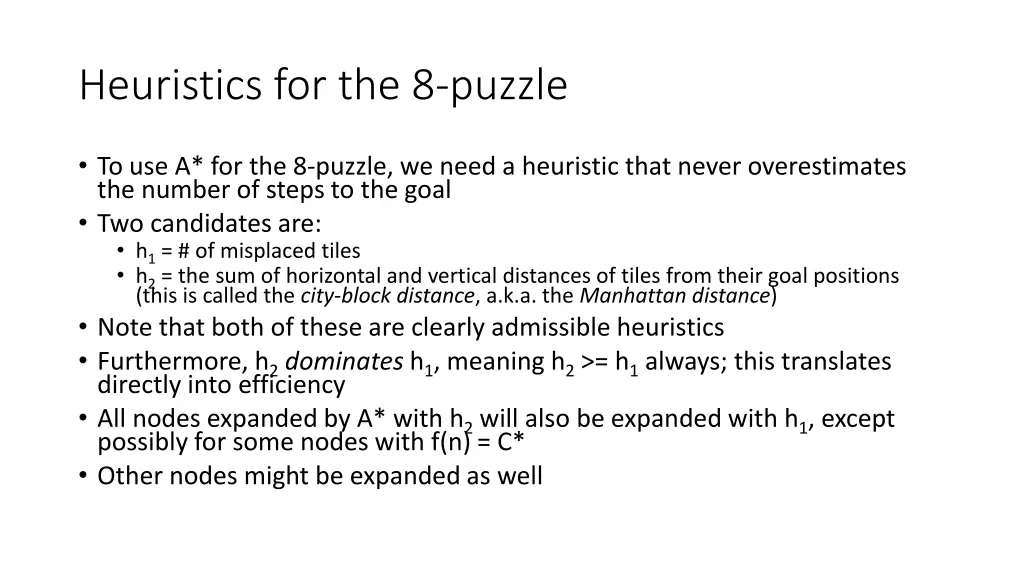 heuristics for the 8 puzzle