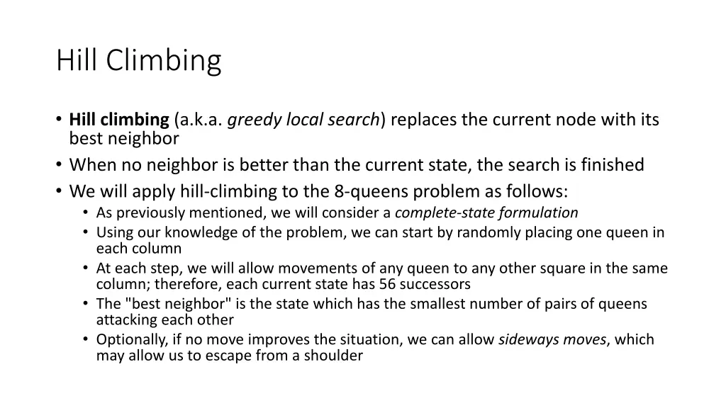 hill climbing