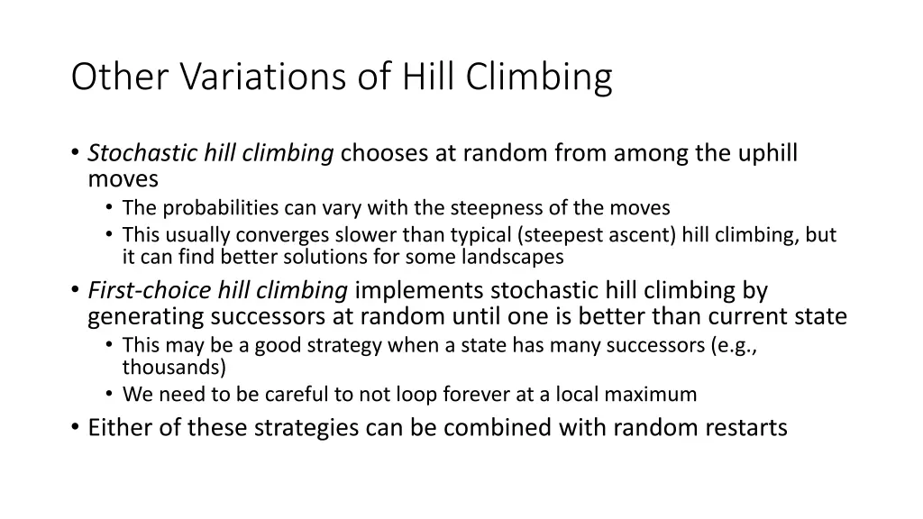 other variations of hill climbing