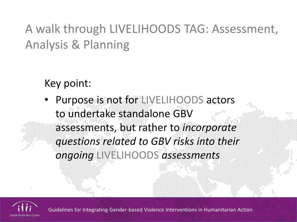 a walk through livelihoods tag assessment