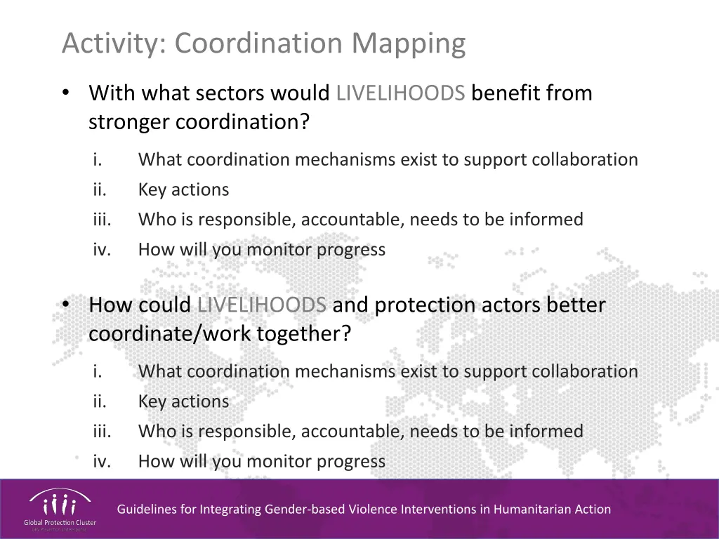 activity coordination mapping with what sectors