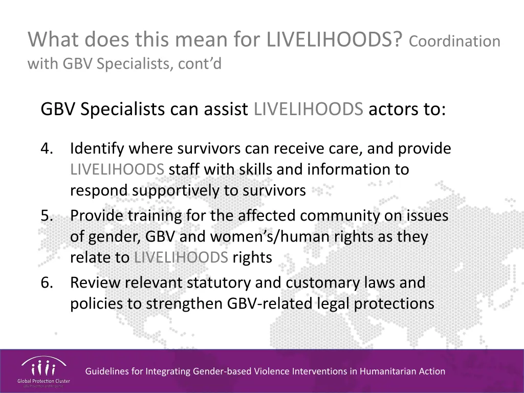 what does this mean for livelihoods coordination