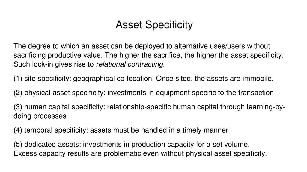 asset specificity