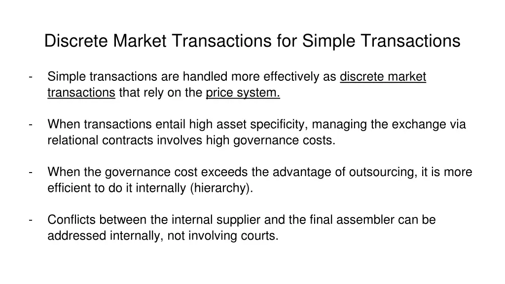 discrete market transactions for simple