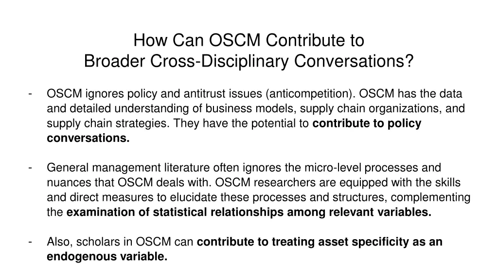 how can oscm contribute to broader cross