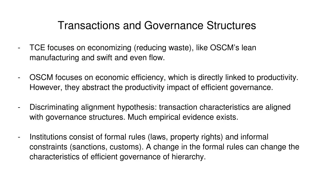 transactions and governance structures