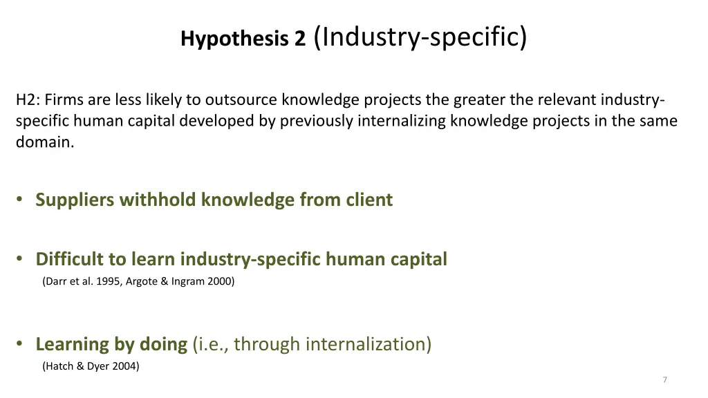 hypothesis 2 industry specific