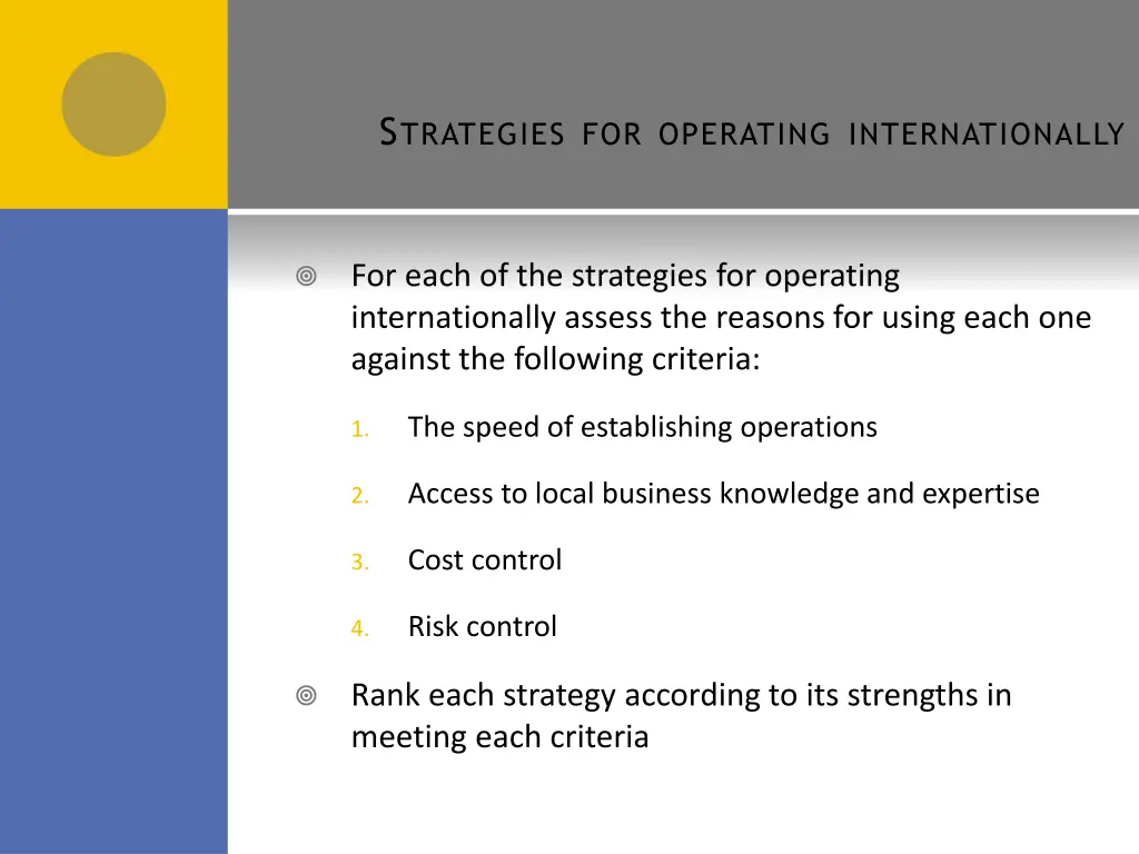 s trategies for operating internationally 10