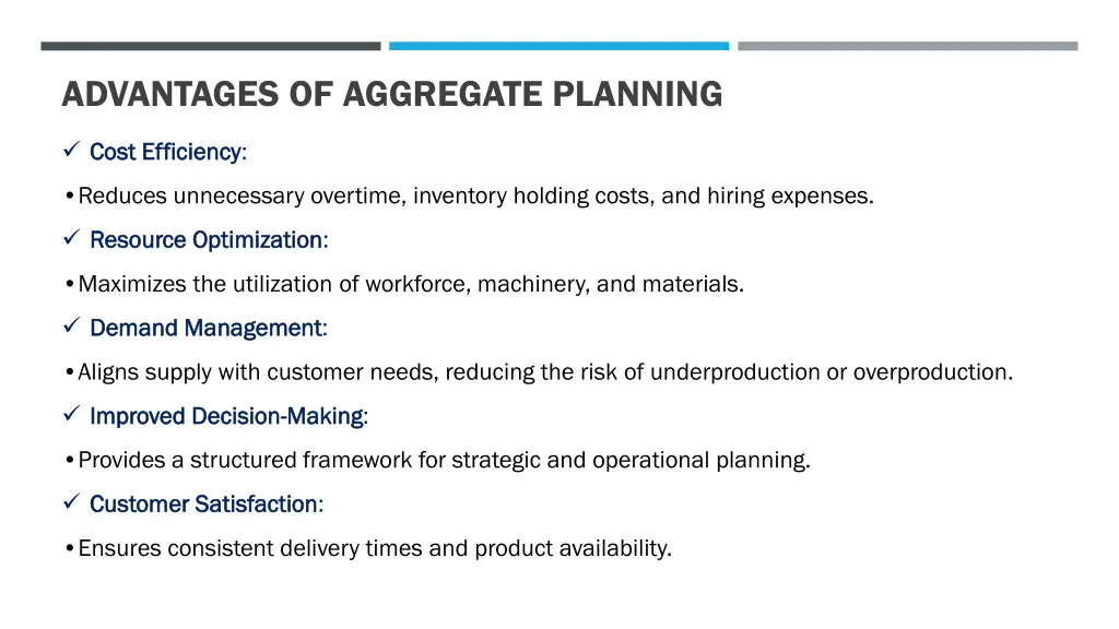 advantages of aggregate planning