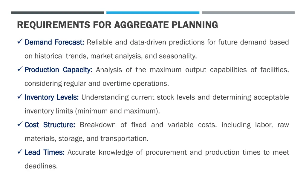 requirements for aggregate planning
