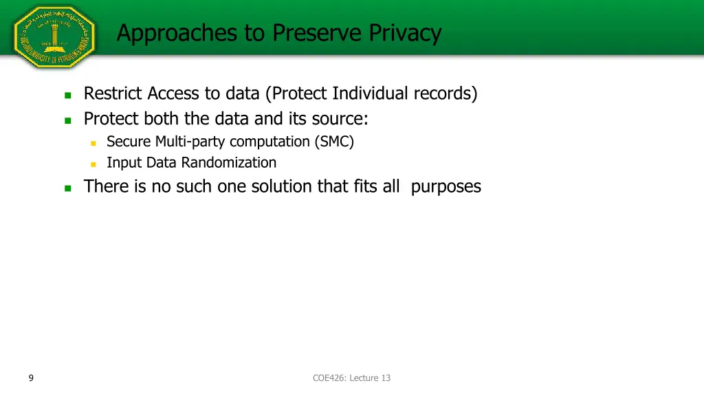 approaches to preserve privacy