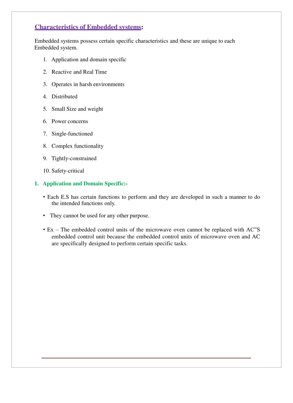 characteristics of embedded systems