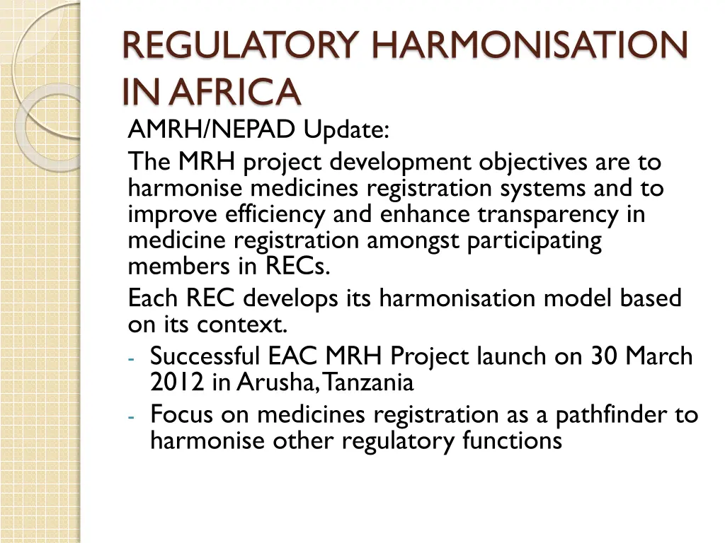 regulatory harmonisation in africa amrh nepad