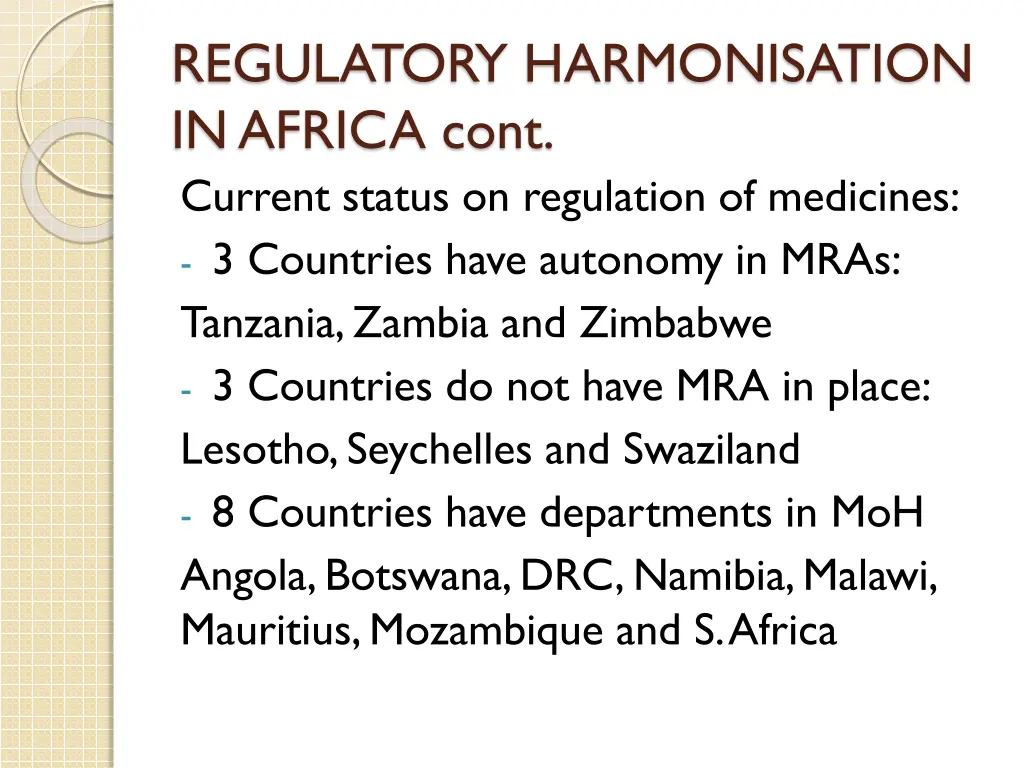 regulatory harmonisation in africa cont current